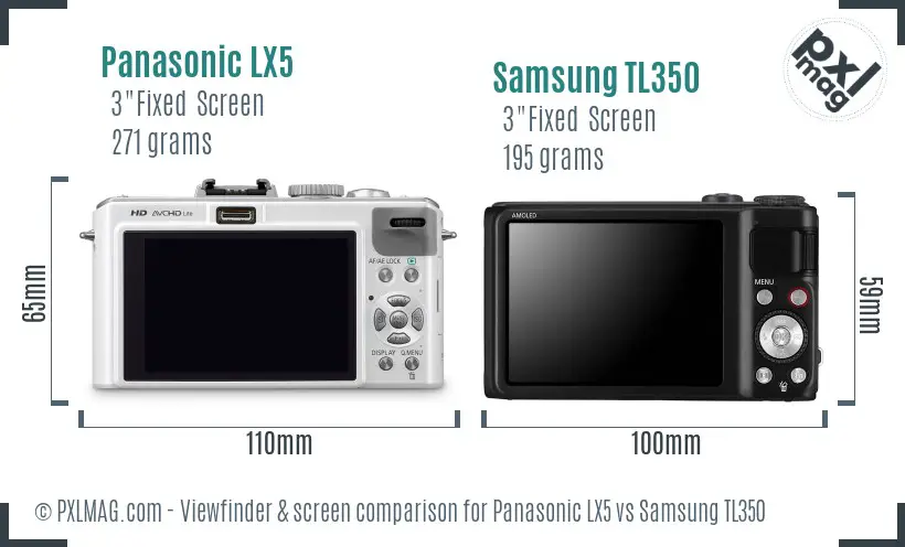 Panasonic LX5 vs Samsung TL350 Screen and Viewfinder comparison