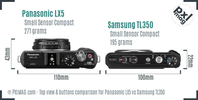 Panasonic LX5 vs Samsung TL350 top view buttons comparison