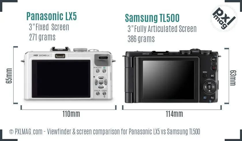 Panasonic LX5 vs Samsung TL500 Screen and Viewfinder comparison