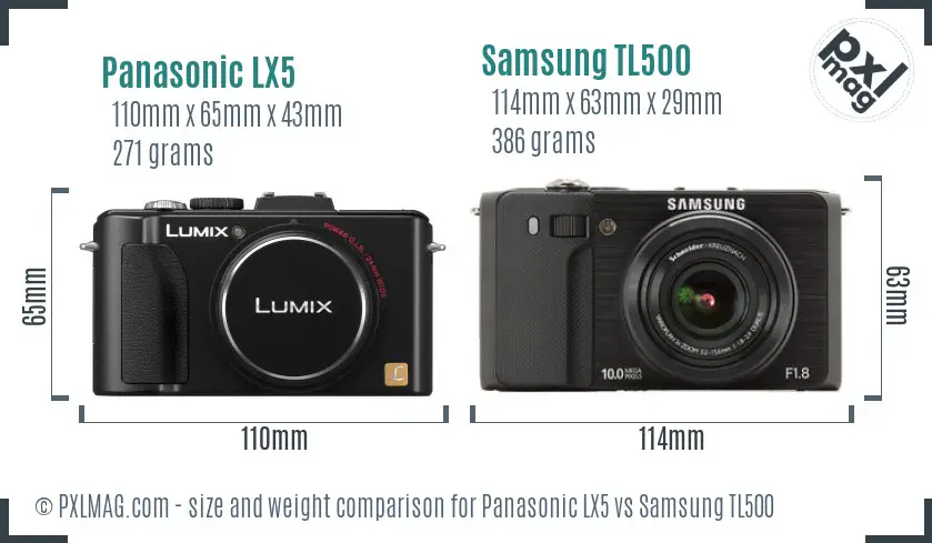 Panasonic LX5 vs Samsung TL500 size comparison