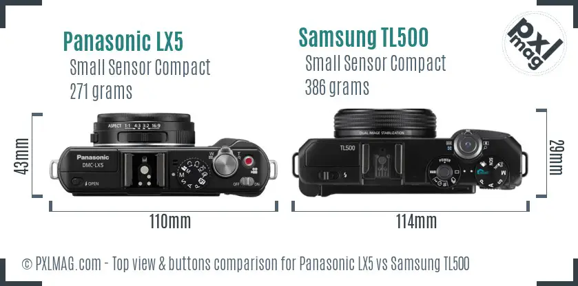 Panasonic LX5 vs Samsung TL500 top view buttons comparison