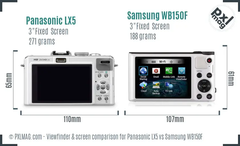 Panasonic LX5 vs Samsung WB150F Screen and Viewfinder comparison Panasonic LX5 vs Samsung WB150F Screen and Viewfinder comparison