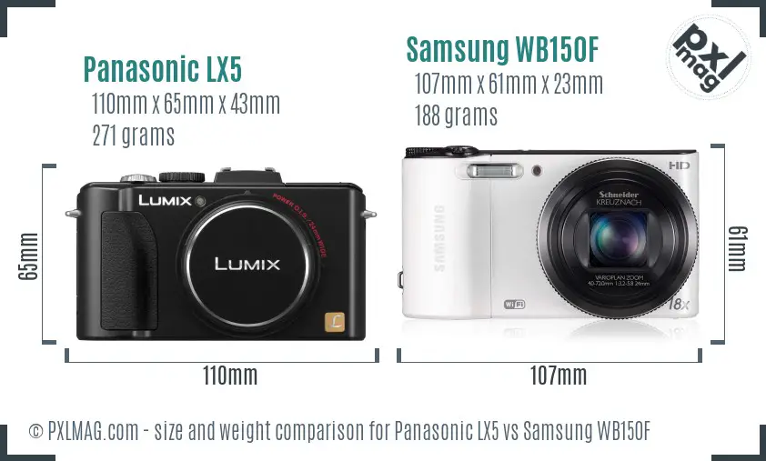 Panasonic LX5 vs Samsung WB150F size comparison Panasonic LX5 vs Samsung WB150F size comparison