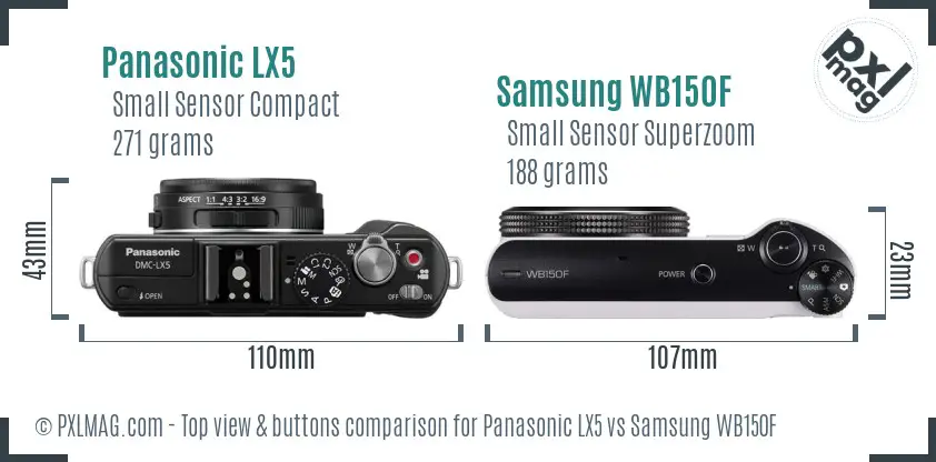 Panasonic LX5 vs Samsung WB150F top view buttons comparison Panasonic LX5 vs Samsung WB150F top view buttons comparison