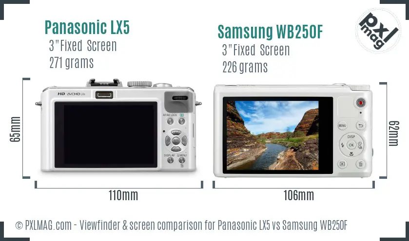 Panasonic LX5 vs Samsung WB250F Screen and Viewfinder comparison