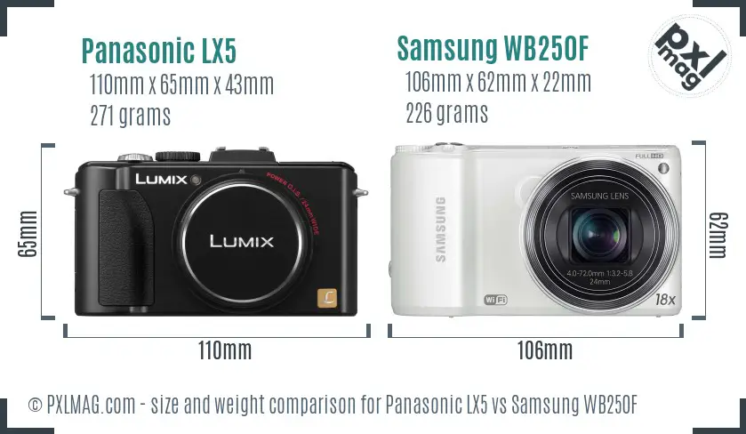 Panasonic LX5 vs Samsung WB250F size comparison