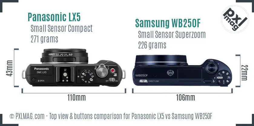 Panasonic LX5 vs Samsung WB250F top view buttons comparison