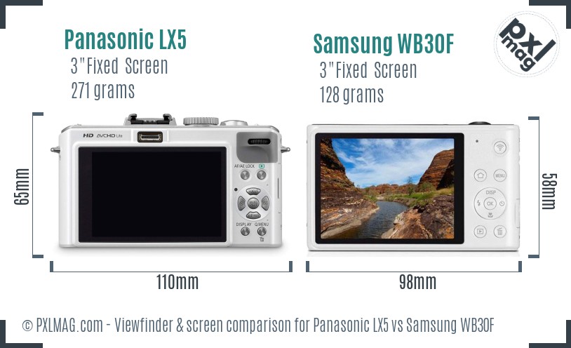 Panasonic LX5 vs Samsung WB30F Screen and Viewfinder comparison