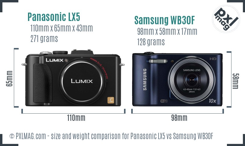 Panasonic LX5 vs Samsung WB30F size comparison