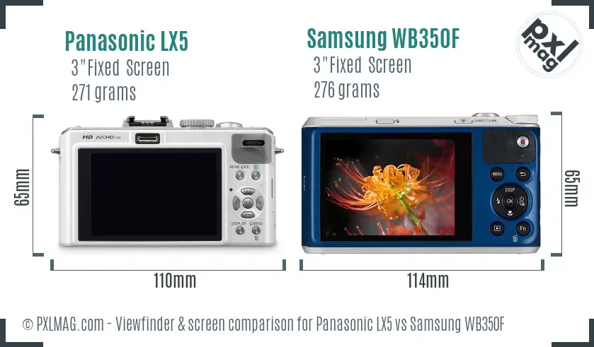 Panasonic LX5 vs Samsung WB350F Screen and Viewfinder comparison