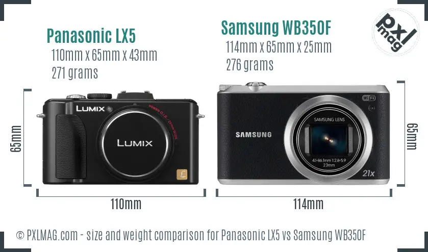 Panasonic LX5 vs Samsung WB350F size comparison