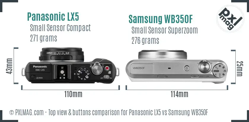 Panasonic LX5 vs Samsung WB350F top view buttons comparison