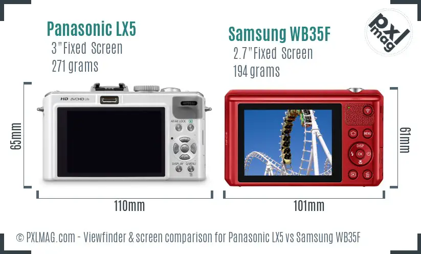 Panasonic LX5 vs Samsung WB35F Screen and Viewfinder comparison