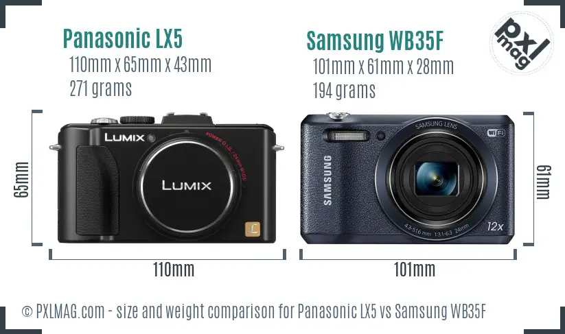 Panasonic LX5 vs Samsung WB35F size comparison