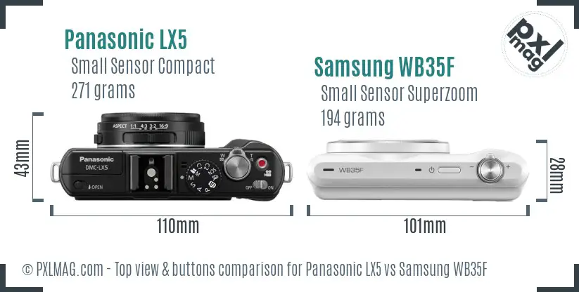 Panasonic LX5 vs Samsung WB35F top view buttons comparison