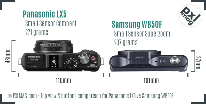 Panasonic LX5 vs Samsung WB50F top view buttons comparison