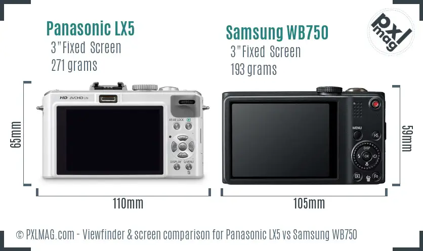 Panasonic LX5 vs Samsung WB750 Screen and Viewfinder comparison