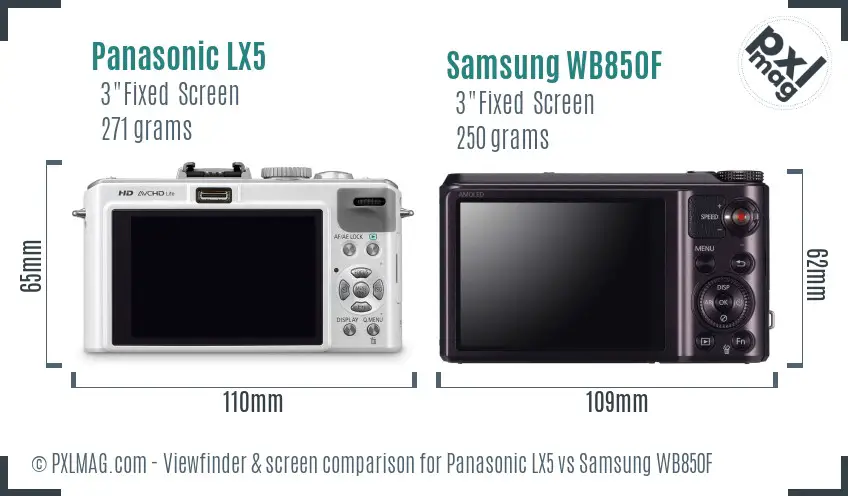 Panasonic LX5 vs Samsung WB850F Screen and Viewfinder comparison