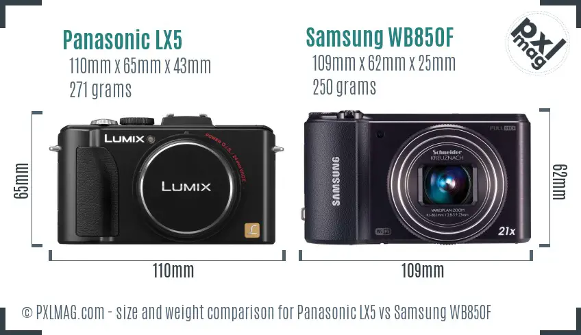 Panasonic LX5 vs Samsung WB850F size comparison Panasonic LX5 vs Samsung WB850F size comparison