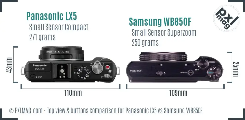 Panasonic LX5 vs Samsung WB850F top view buttons comparison