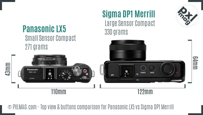 Panasonic LX5 vs Sigma DP1 Merrill top view buttons comparison