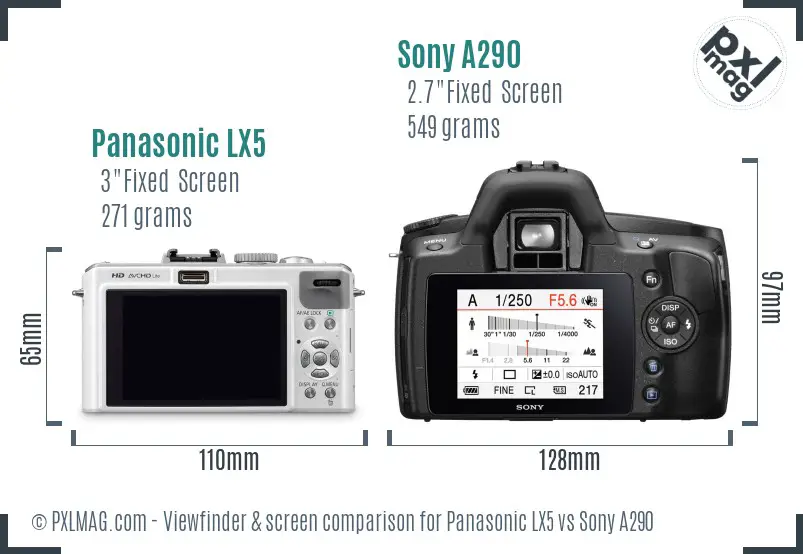 Panasonic LX5 vs Sony A290 Screen and Viewfinder comparison