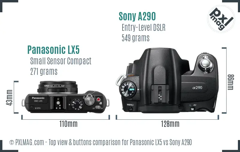 Panasonic LX5 vs Sony A290 top view buttons comparison