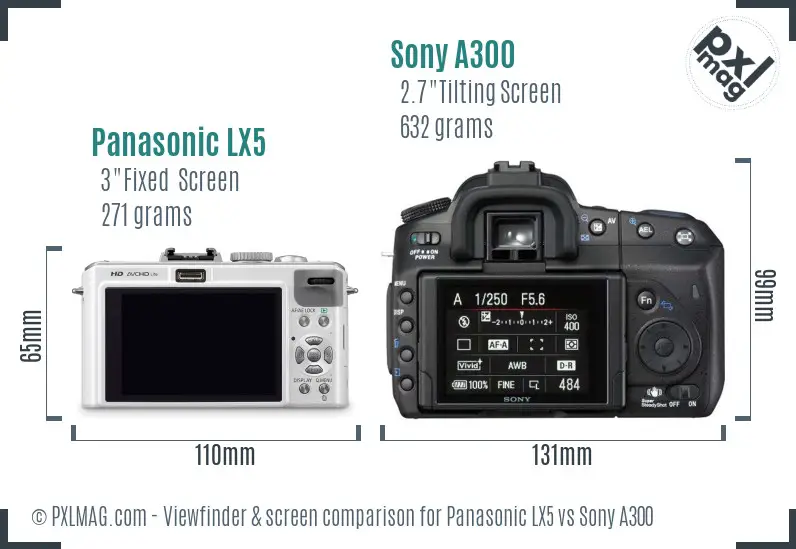 Panasonic LX5 vs Sony A300 Screen and Viewfinder comparison