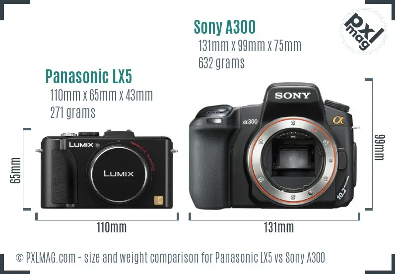 Panasonic LX5 vs Sony A300 size comparison