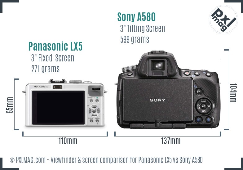 Panasonic LX5 vs Sony A580 Screen and Viewfinder comparison