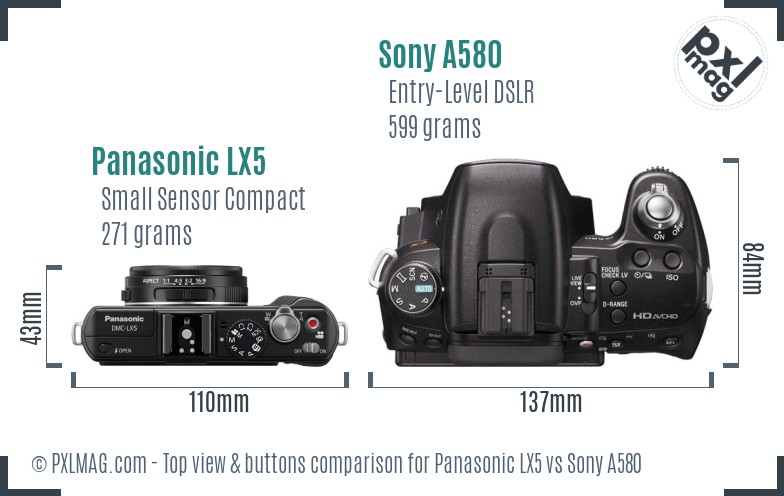 Panasonic LX5 vs Sony A580 top view buttons comparison