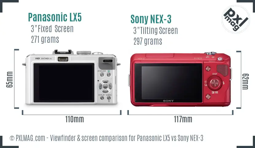 Panasonic LX5 vs Sony NEX-3 Screen and Viewfinder comparison