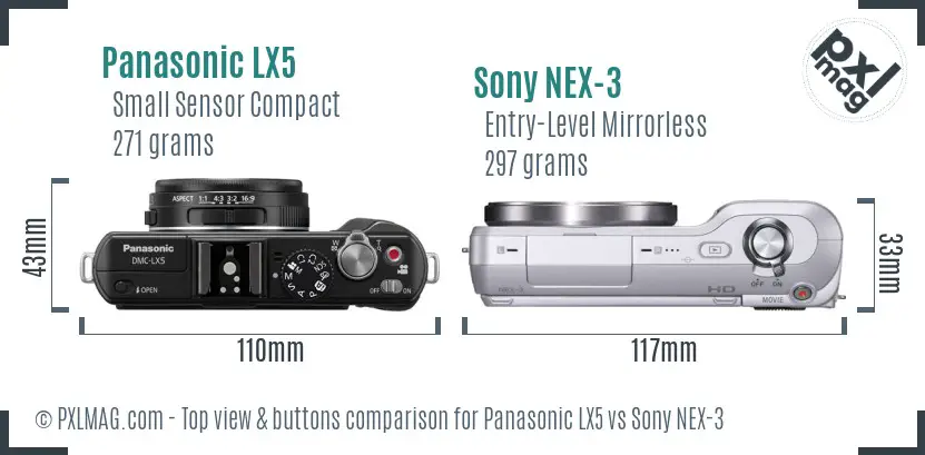 Panasonic LX5 vs Sony NEX-3 top view buttons comparison