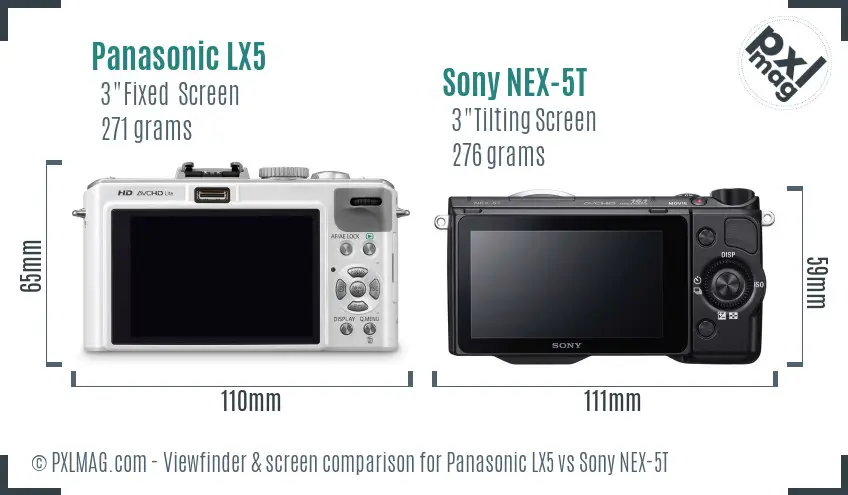 Panasonic LX5 vs Sony NEX-5T Screen and Viewfinder comparison