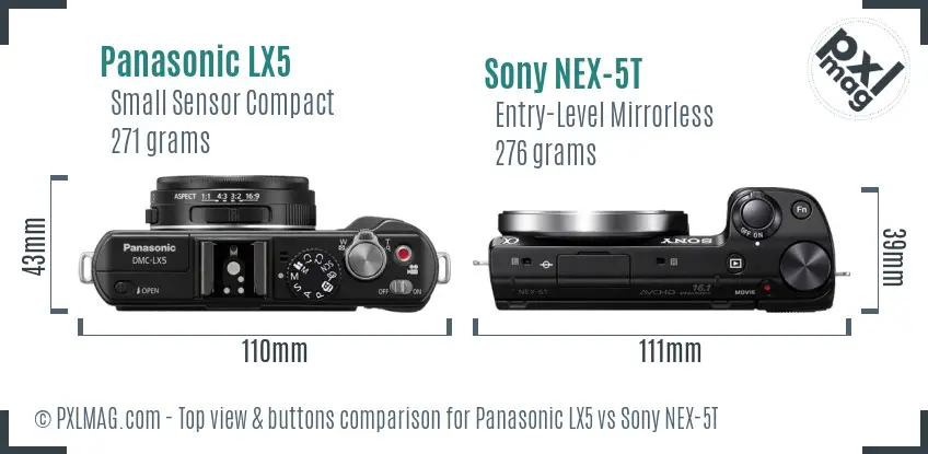 Panasonic LX5 vs Sony NEX-5T top view buttons comparison