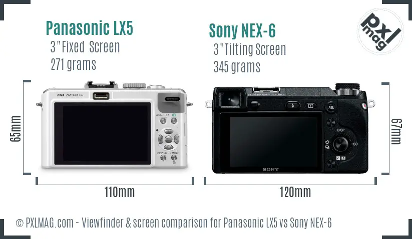 Panasonic LX5 vs Sony NEX-6 Screen and Viewfinder comparison Panasonic LX5 vs Sony NEX-6 Screen and Viewfinder comparison