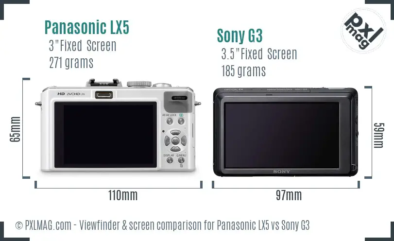 Panasonic LX5 vs Sony G3 Screen and Viewfinder comparison