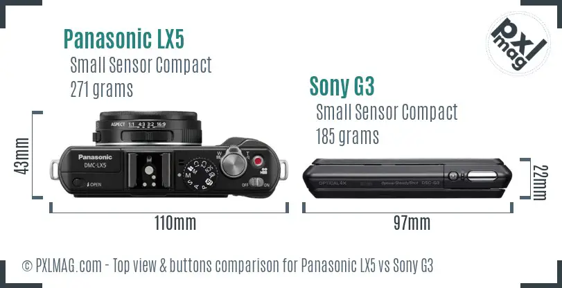 Panasonic LX5 vs Sony G3 top view buttons comparison