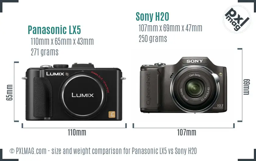 Panasonic LX5 vs Sony H20 size comparison Panasonic LX5 vs Sony H20 size comparison