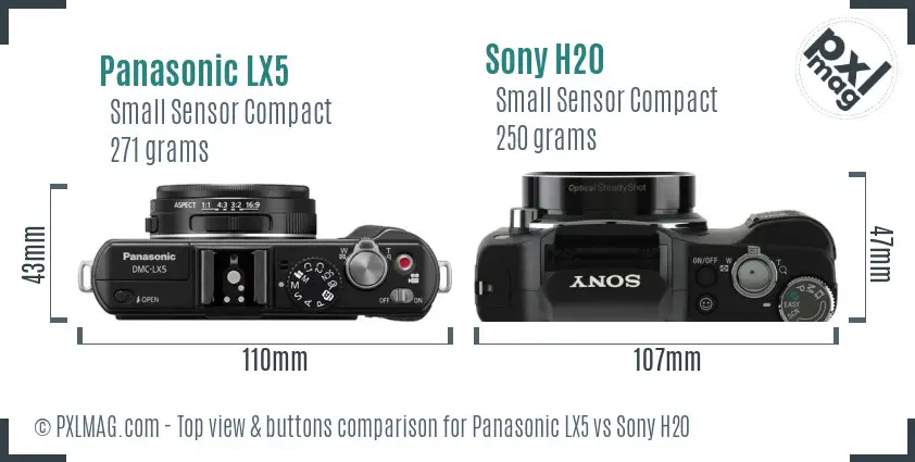 Panasonic LX5 vs Sony H20 top view buttons comparison