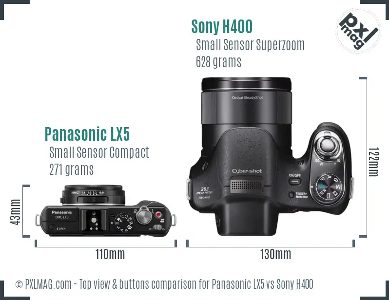 Panasonic LX5 vs Sony H400 top view buttons comparison