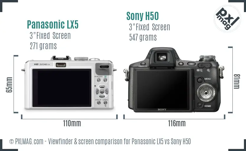 Panasonic LX5 vs Sony H50 Screen and Viewfinder comparison