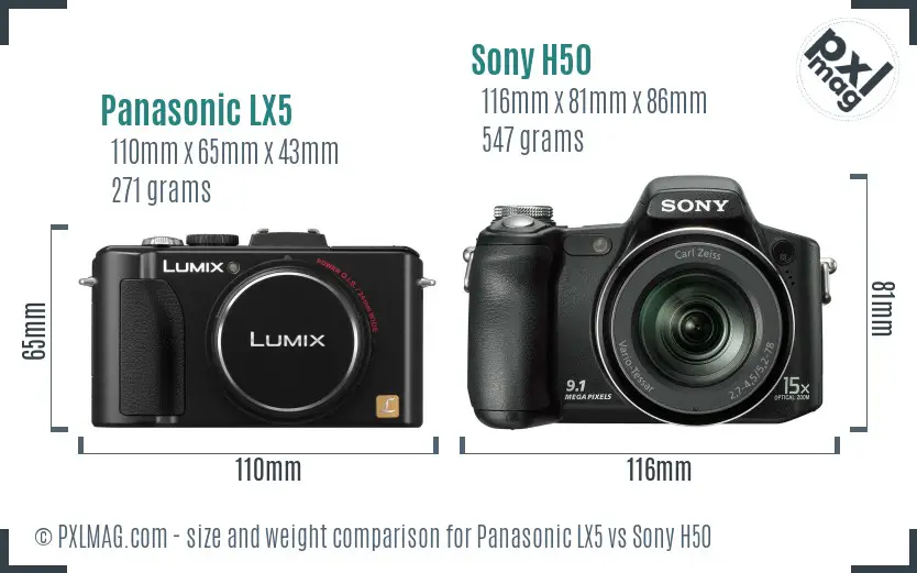 Panasonic LX5 vs Sony H50 size comparison