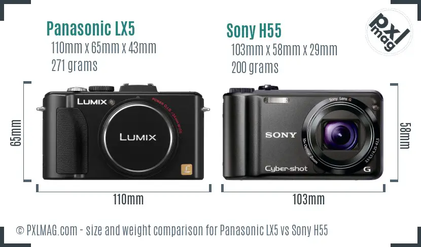 Panasonic LX5 vs Sony H55 size comparison