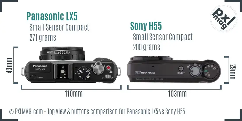 Panasonic LX5 vs Sony H55 top view buttons comparison