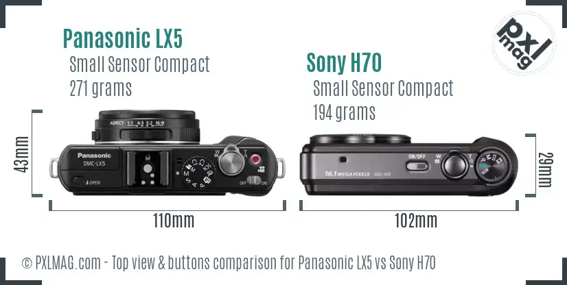 Panasonic LX5 vs Sony H70 top view buttons comparison
