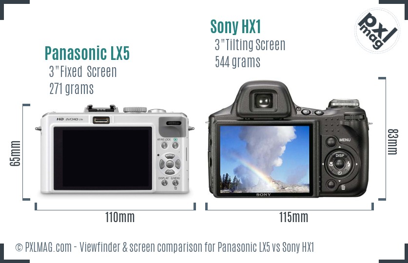 Panasonic LX5 vs Sony HX1 Screen and Viewfinder comparison