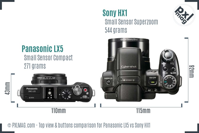 Panasonic LX5 vs Sony HX1 top view buttons comparison
