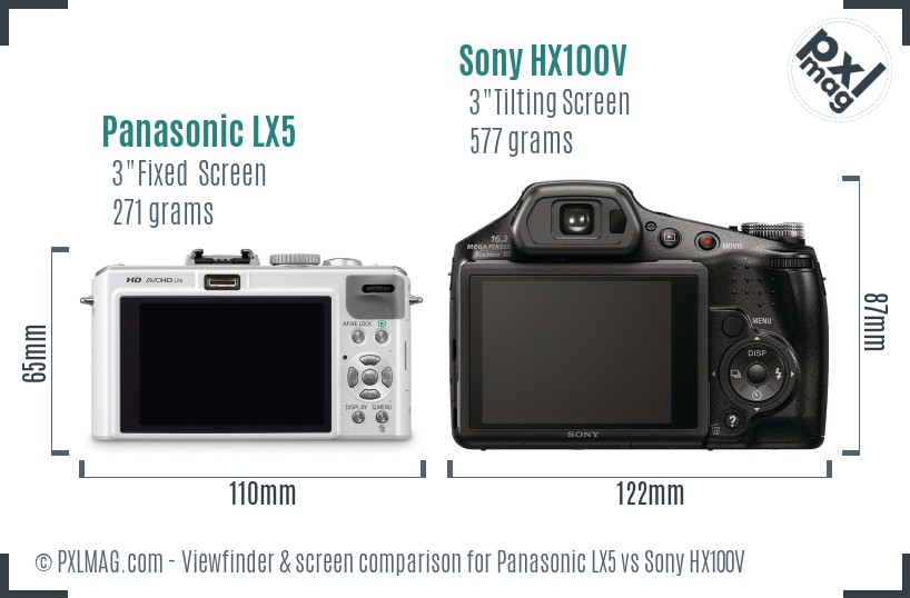Panasonic LX5 vs Sony HX100V Screen and Viewfinder comparison