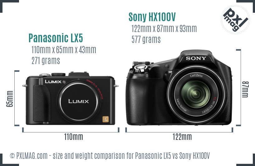Panasonic LX5 vs Sony HX100V size comparison